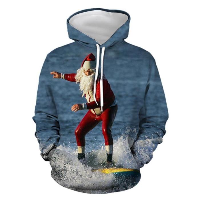 Mens Hoodies 3D Graphic Printed Christmas Man In Sea Pullover Hoodie