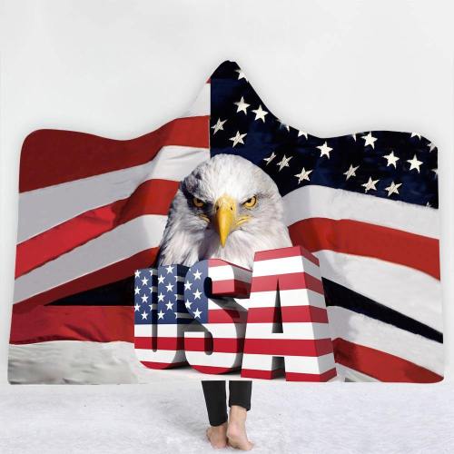 Exclusive: Eagle Usa Flag Hooded Blanket