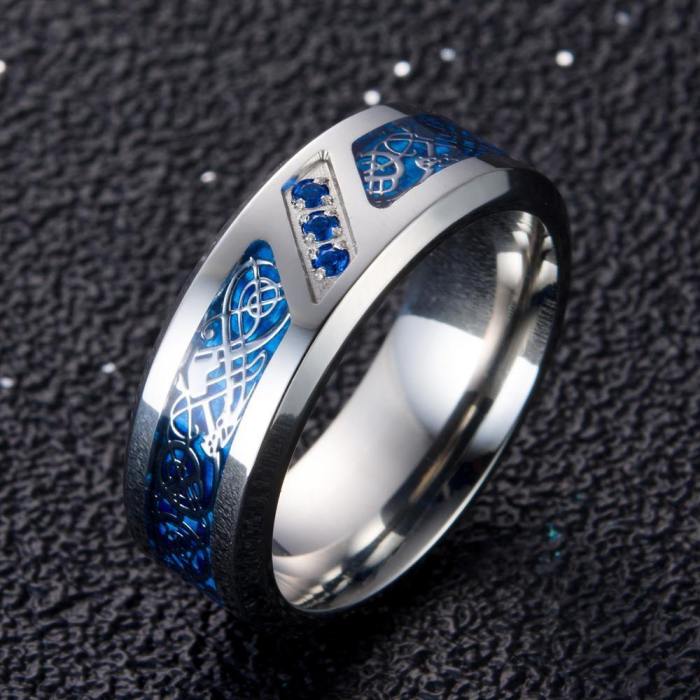 Blue Celtic Dragon Ring