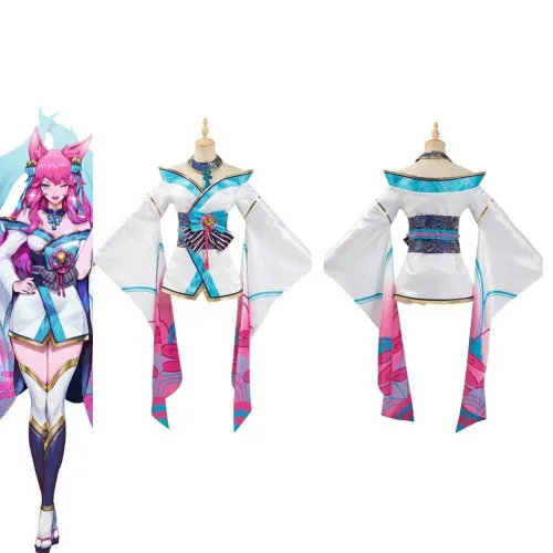 League Of Legends Lol Fox Ahri The Nine-Tailed Fox Women Kimono Dress Outfit Halloween Carnival Suit Cosplay Costume
