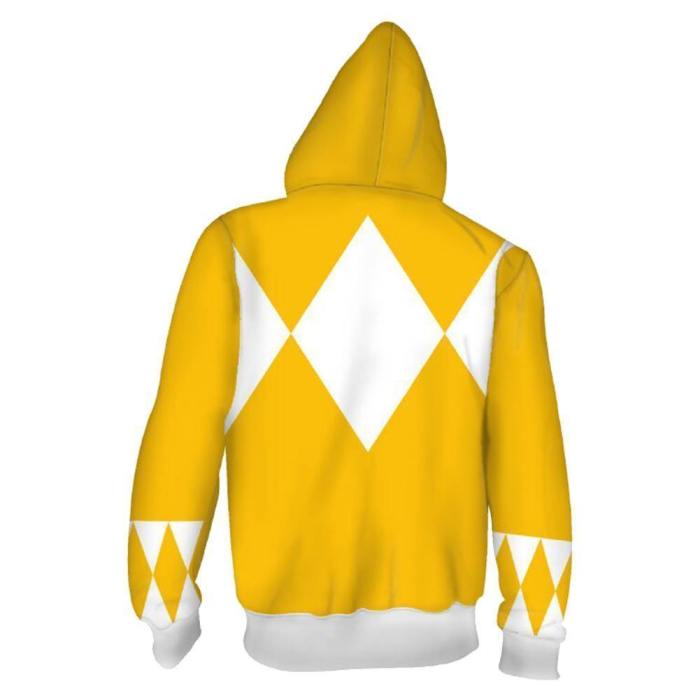 Unisex Yellow Ranger Hoodies Power Rangers Zip Up 3D Print Jacket Sweatshirt