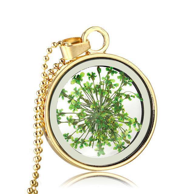 Round Pressed Flowers Pendants