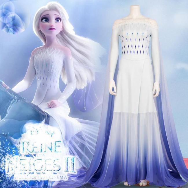 Movie Elsa White Dress Custom Made Costumes Princess Elsa Cosplay Costume Dress Elsa Hair Down White Dress Adult