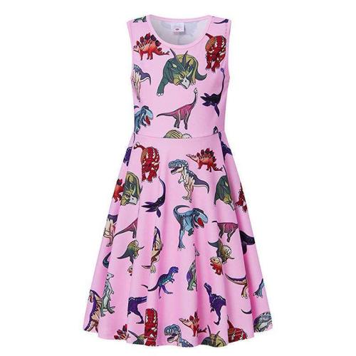 Girls Holiday Pink Dinosaur Print Dress