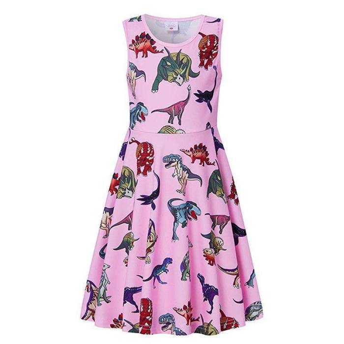Girls Holiday Pink Dinosaur Print Dress