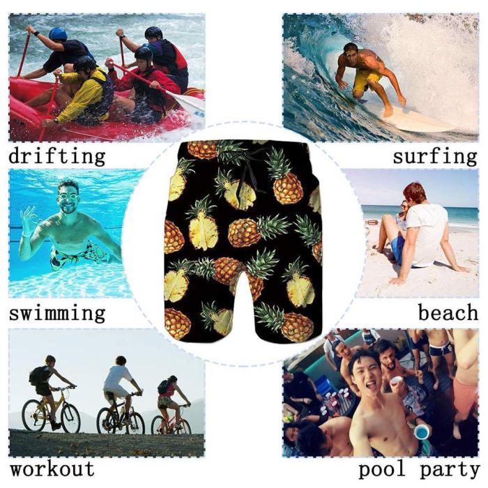 Black Pineapple Tropical Hawaiian Beach Board Shorts