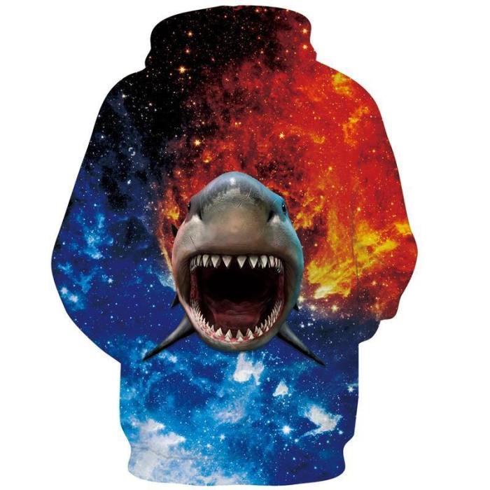 Mens Hoodies 3D Printing Shark Mouth Printed Hoody