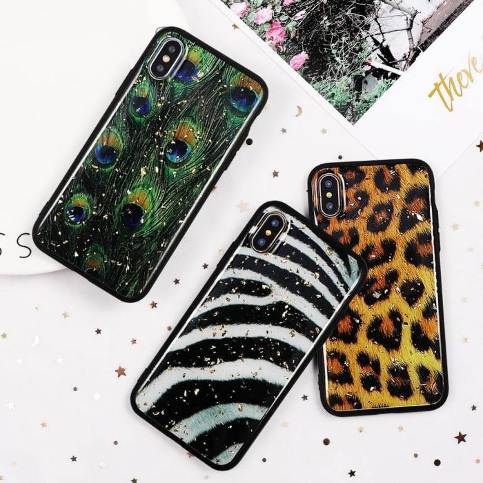 Leopard Peacock Zebra Trendy Shapes And Patterns Print Phone Case With Glitters