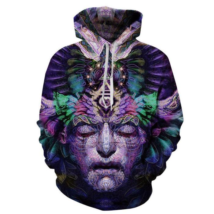Mens Hoodies 3D Printing Abstract Face Printed Pattern Hooded