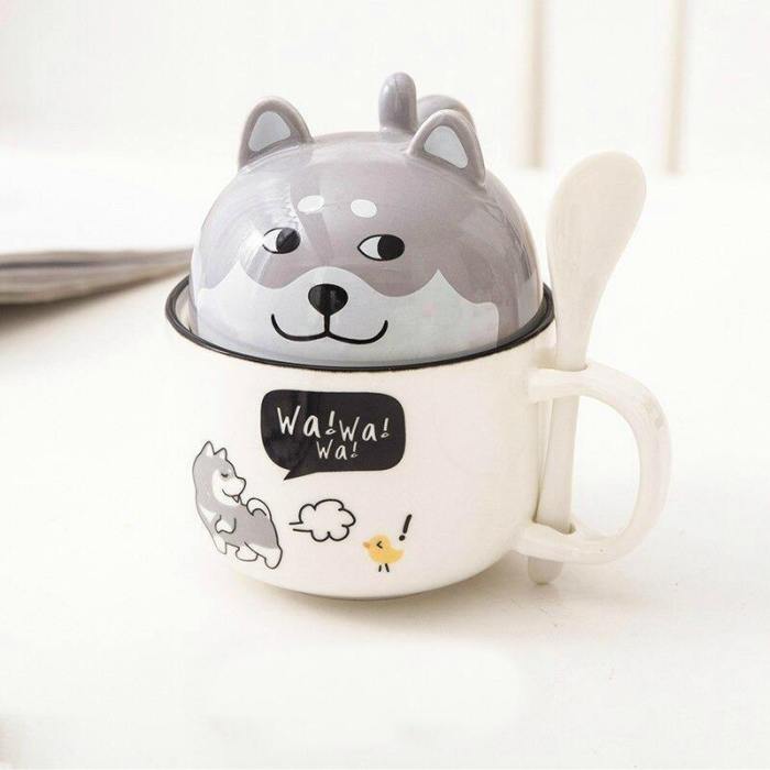 Cute Cat And Dog Ceramic Mugs With Lid