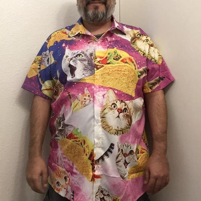 Men'S Tropical Beach Hawaiian Shirt Taco Pizza Cat Print