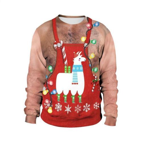 Mens Pullover Sweatshirt 3D Graphic Printing Merry Christmas Chest Hair Pattern