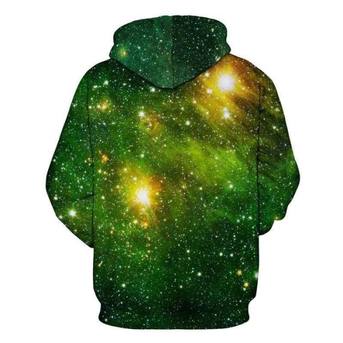 3D Print Hoodie - Green Starry Sky Pattern Pullover Hoodie