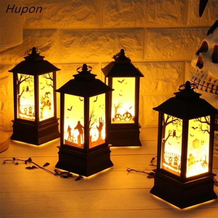 Halloween Decoration Props Led Candles Light Vintage Castle Bats Pumpkin Lantern Flame Lamp Scary Halloween Party Supplies