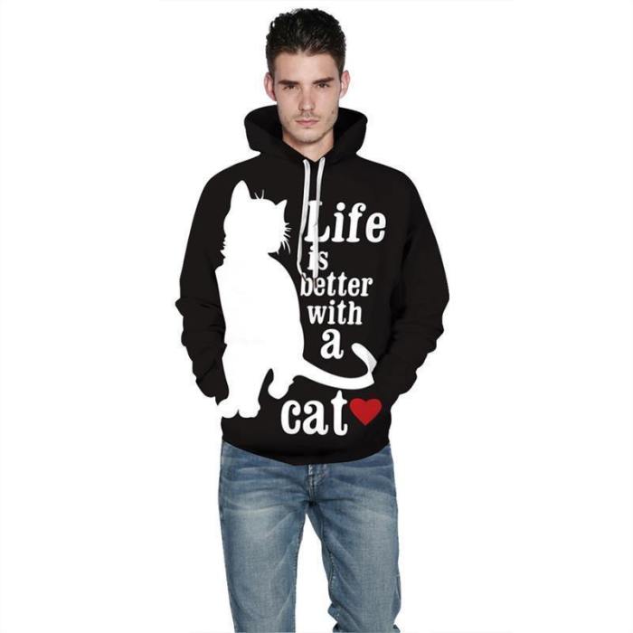 Mens Hoodies 3D Graphic Printed Better Life With Cat Pullover Hoodie