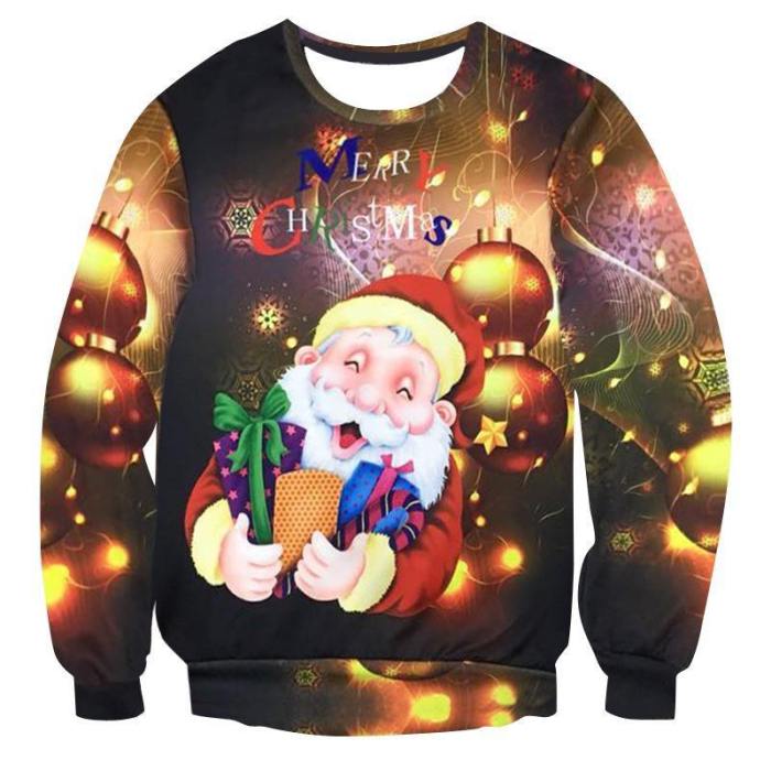 Mens Pullover Sweatshirt 3D Printed Christmas Cute Santa Claus Long Sleeve Shirts