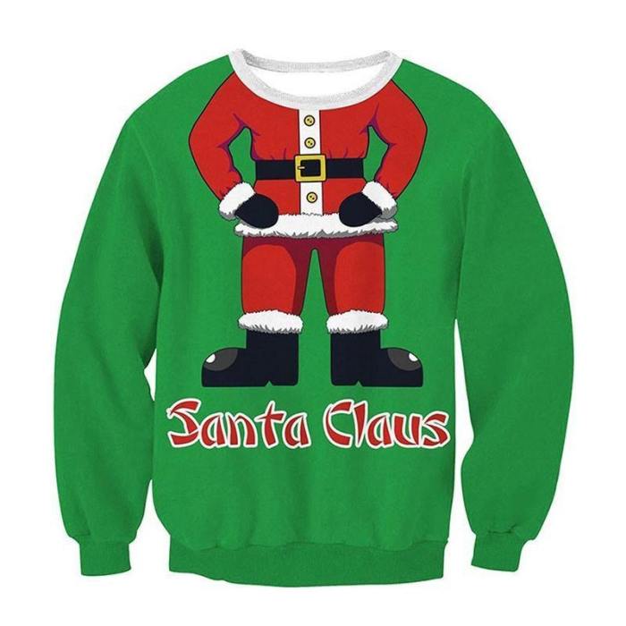 Mens Pullover Sweatshirt 3D Printed Christmas Santa Claus Long Sleeve Shirts