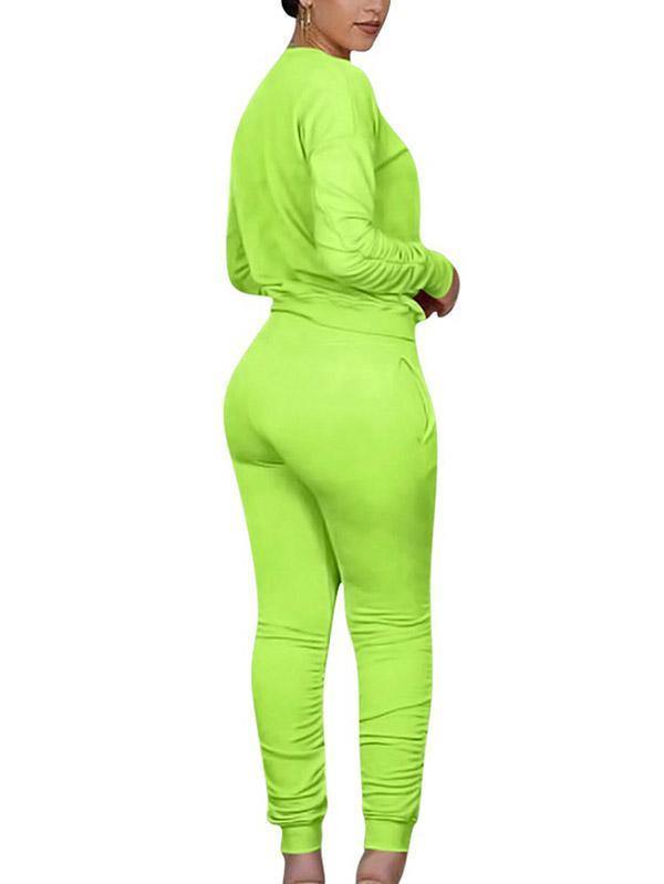 Crew Neck Pullover Ruched Pants Sweat Suits For Women