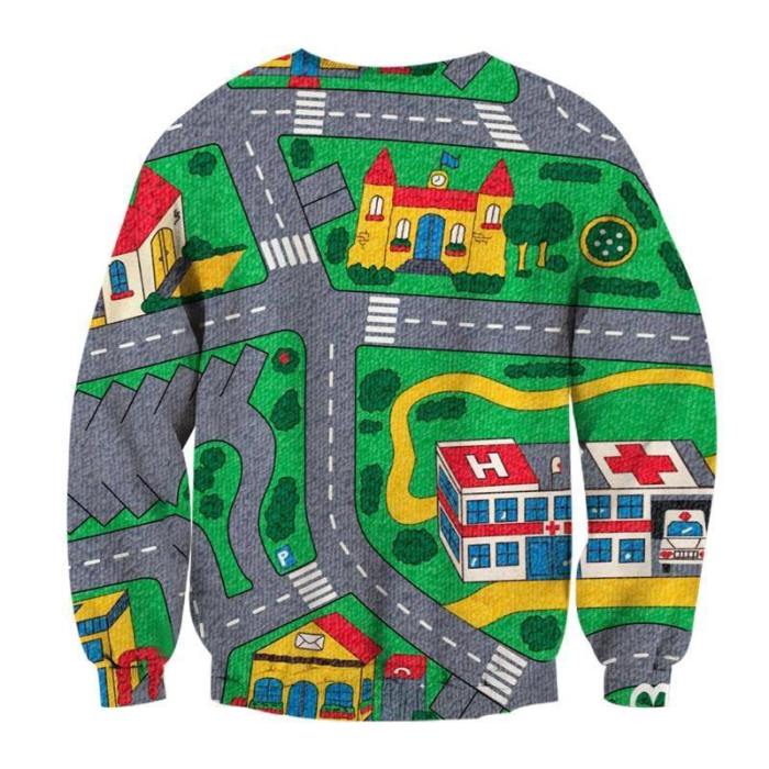 Mens Hoodies Cartoon Game Map Sweatshirt 3D Print Funny Pullover