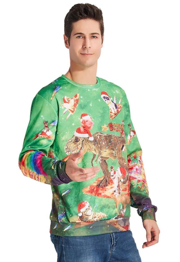Mens Pullover Sweatshirt 3D Printing Ugly Cat Pattern