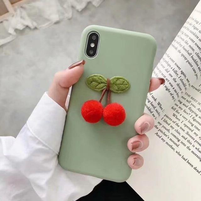 Cute 3D Fuzzy Cherry Phone Case