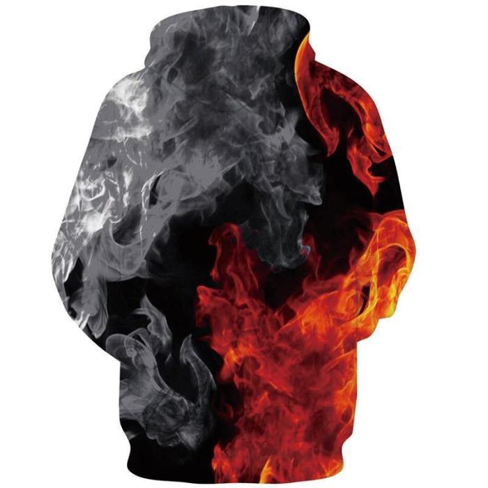 Mens Hoodies 3D Printed Smoke And Fire Printing Hooded