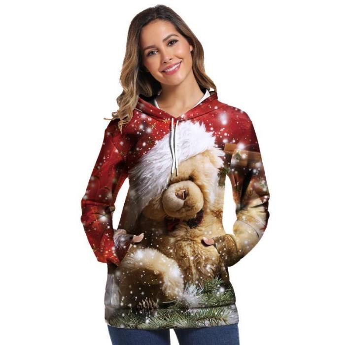 Mens Hoodies 3D Graphic Printed Christmas Bear Pullover Hoodie