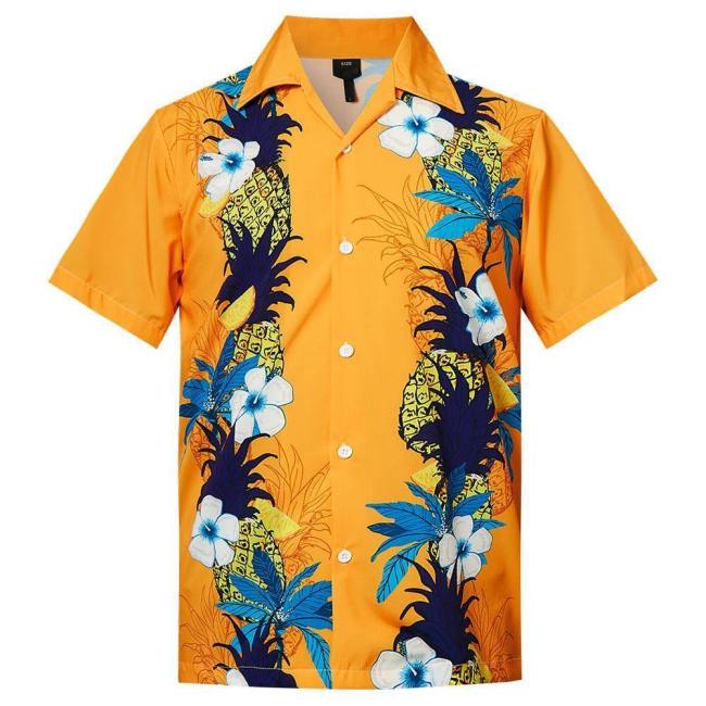 Men'S Hawaiian Yellow Shirts Floral Printing