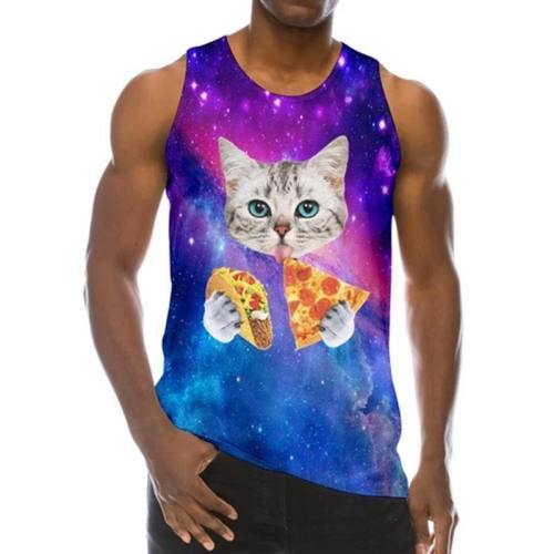 Mens Tank Tops 3D Printing Pizza Cat Printed Vest
