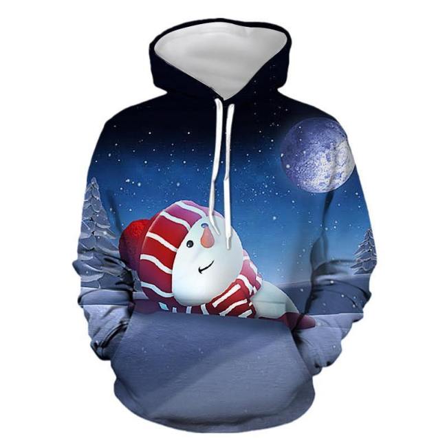 Mens Hoodies 3D Graphic Printed Christmas Lovely Snowman Pullover Hoodie