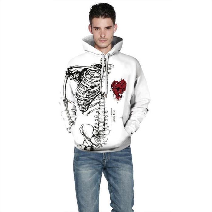 Mens Hoodies 3D Graphic Printed Ugly Christmas Skeleton Pullover