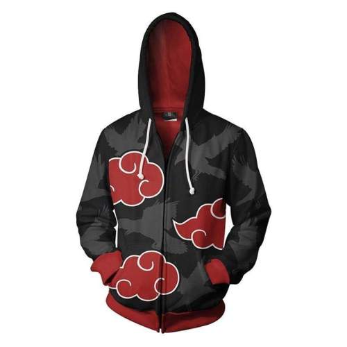 Teen Hoodie Naruto Akatsuki Red Cloud 3D Zip Up Sweatshirt Unisex
