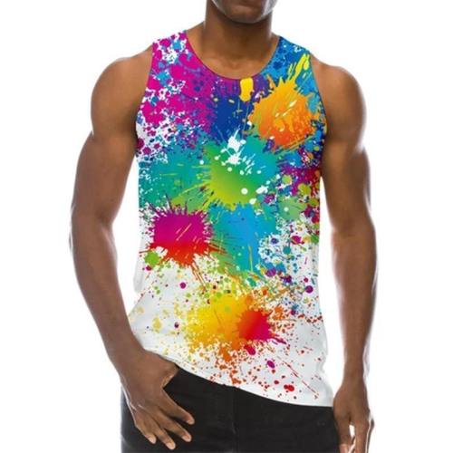 Mens Tank Tops 3D Printing Colorful Paint Printed Vest