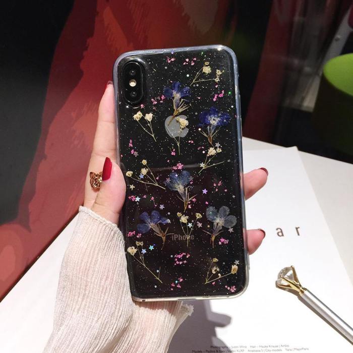 Real Pressed Dried Flowers Transparent Silicone Phone Case