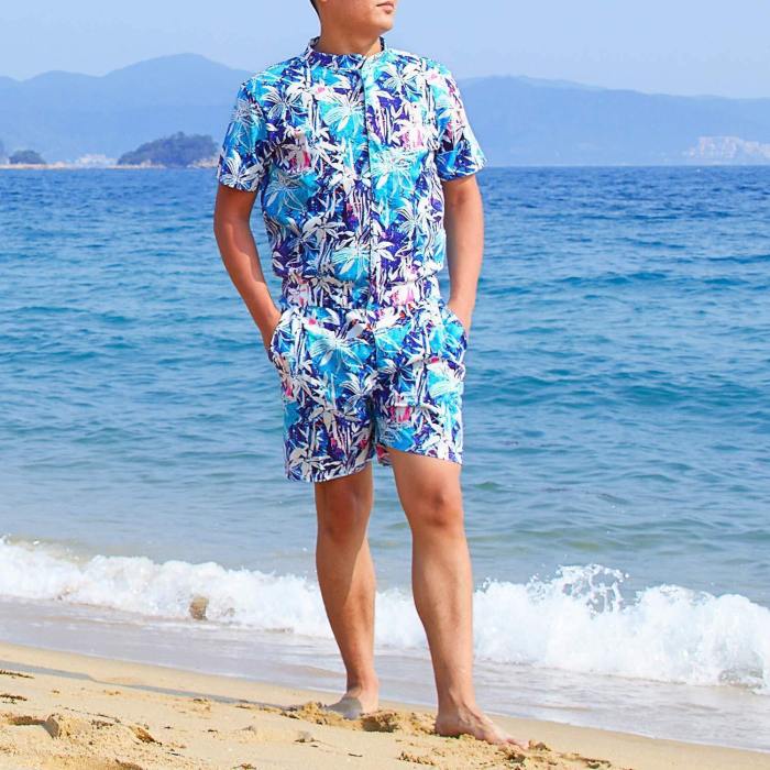 Rompers For Men Male Floral Print Hawaiian Jumpsuits