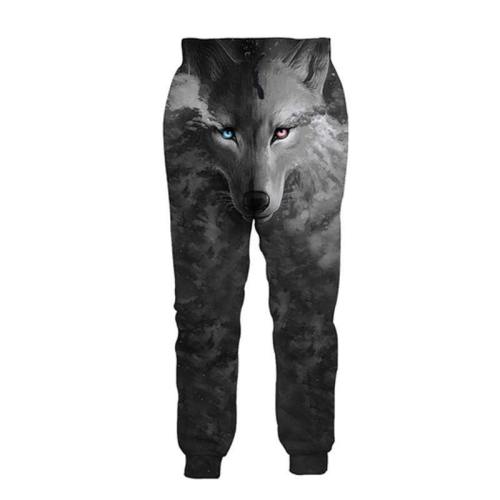 Mens Jogger Pants 3D Printing Grey Wolf Pattern Trousers