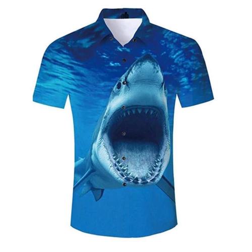 Mens 3D Printing Blouse Shark In Ocean Printed Shirt