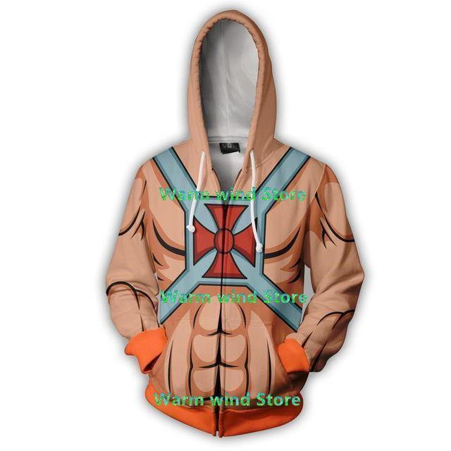 He-Man Cosplay Costume 3D Printing Zipper Sweatshirts Hooded Sweater Fashion Men And Women Anime Jacket