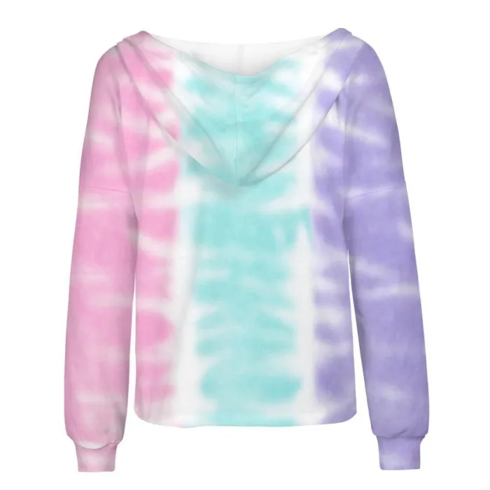 Women Tie Dye Hoodie Casual Long Sleeve Tops