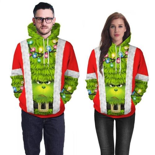 Mens Red Hoodies 3D Graphic Printed The Grinch Movie Pullover