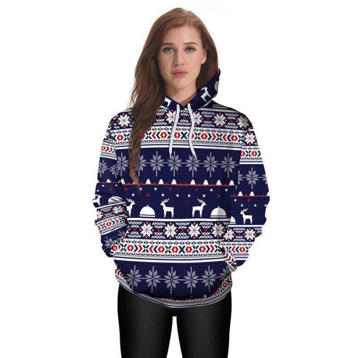 Christmas Snowflake Elk Hoodies Printd Top Sweatshirt
