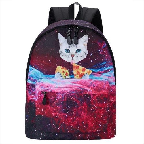 School Bag For Boys Girls Pizza Cat Printed Backpacks