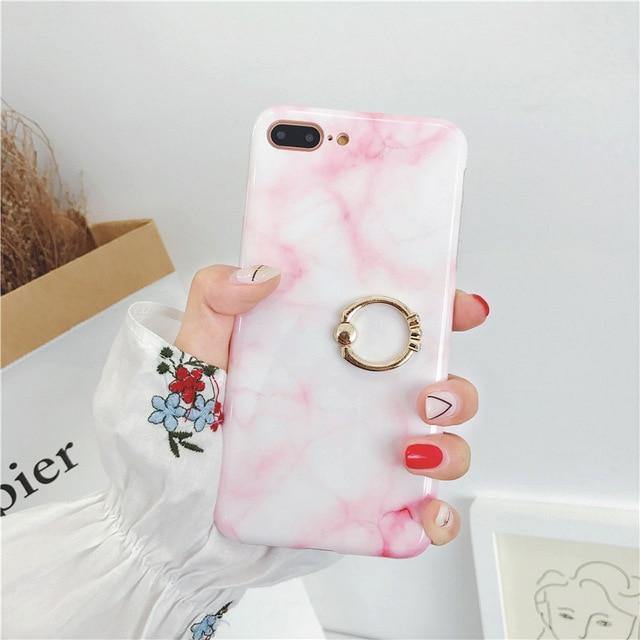 Marble Ombre Rainbow Pink Phone Case With Kickstand Ring Holder