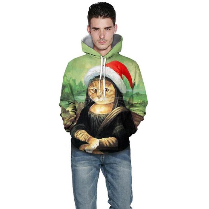 Mens Hoodies 3D Graphic Printed Christmas Elegant Cat Pullover