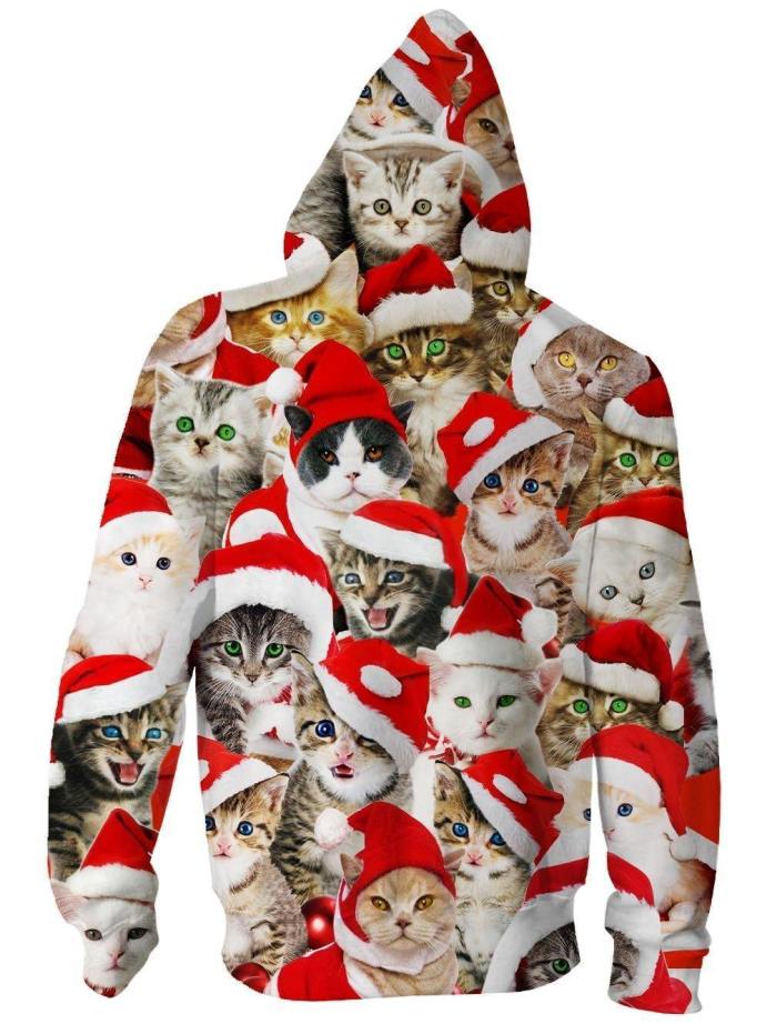 Unisex Christmas Cats Zipped Mens Hoodies