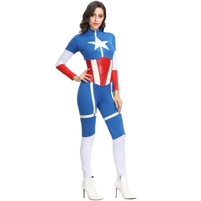 Superhero Captain America Cosplay Adult Halloween Costume Women Suit