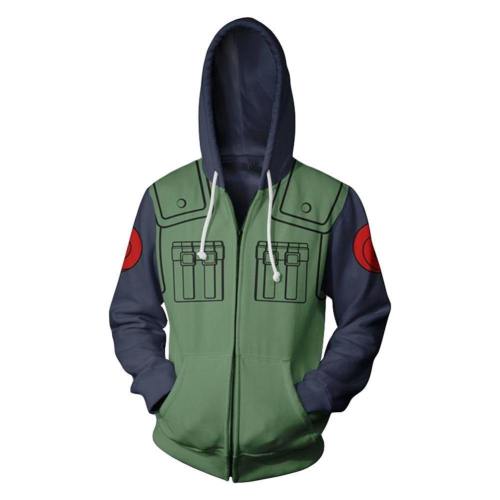 Unisex Kakashi Hoodies Naruto Zip Up 3D Print Jacket Sweatshirt
