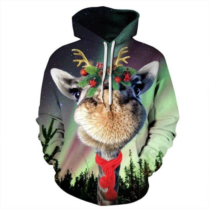 Mens Hoodies 3D Graphic Printed Merry Christmas Antelope Pullover