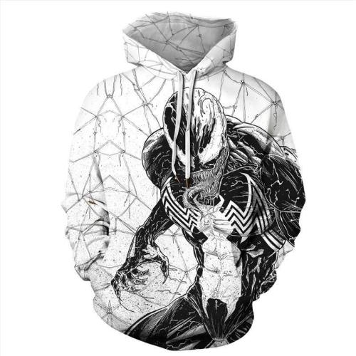 Mens Hoodies 3D Graphic Printed Venom White Pullover Hoodie