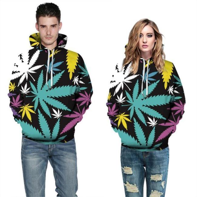 Mens Hoodies 3D Graphic Printed Colorful Maple Leaf Pullover